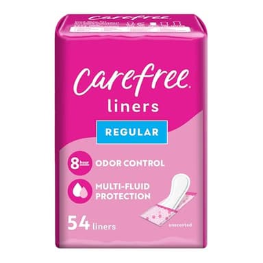 Carefree Panty Liners for Women, Regular, Wrapped, Unscented, 54ct | Pantiliners, Carefree Liners, Daily Liners for Women, Light Periods and Leaks, 8-Hour Odor Control | 54ct (Packaging May Vary)