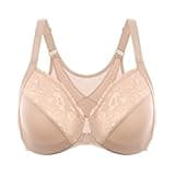 DELIMIRA Women's Front Closure Bras Posture Full Coverage Plus Size Lace Underwire Unlined Bra Beige 40DD