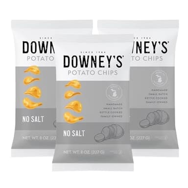 Downey’s Potato Chips, No Salt Kettle-Cooked Potato Chips, Handcrafted Snack, Small-Batch, Light and Crispy, Gluten-Free, Made in Michigan (8oz, 3-Pack)
