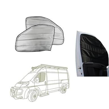VanEssential Insulated Reflective Blackout Front Door Window Covers Designed for RAM Promaster Van Years 2014 to Current Model (Pair) - Black Reflective