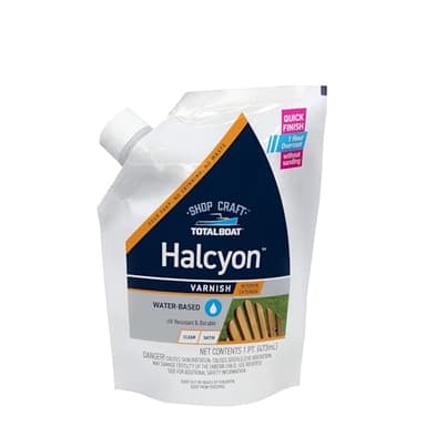TotalBoat Halcyon Water-Based Marine Varnish | Fast-Drying Polyurethane Wood Finish for Boats, Outdoor Furniture, and Woodworking | Clear Satin, Pint