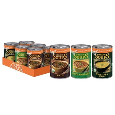 Amy's Soup, Organic Light in Sodium Variety Pack, Vegetable, Split Pea and Lentil Canned Soup, Made With Organic Vegetables, Pack of 6