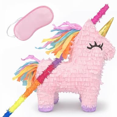 GIFTEXPRESS 16" Pink Unicorn Pinata with 33 Inch Pinata Stick & Blinfold - Mexican Theme Party Decoration for Birthdays, Fiestas & Cinco de Mayo, Kids Party Favors, Easy Fill & Hang Loop