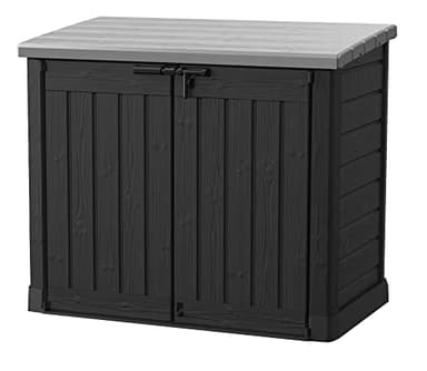 Keter Store-It-Out Prime XL 4.75 x 2.6 Foot Resin Outdoor Storage Shed with Double Doors and Easy Lift Hinges, Perfect for Trash Cans, Garden and Yard Tools, and Pool Toys, Black