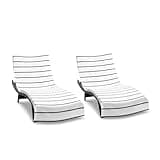 Arkwright Las Rayas Chaise Lounge Cover - Pack of 2 - Terry Towel 100% Striped Soft Cotton with Pocket Holder for Beach Pool Outdoor Chair, 30 x 85 in, Dark Grey