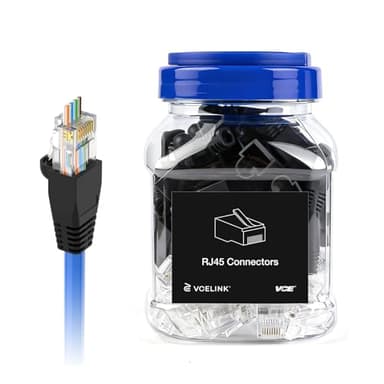 VCE 50-Pack UL Listed Cat6 RJ45 Pass Through Connector with Strain Relief Boot Black, 10Gbps Gold Plated Unshielded Ethernet Modular Plug, for 23-26AWG Solid or Stranded UTP Network Cable Support PoE