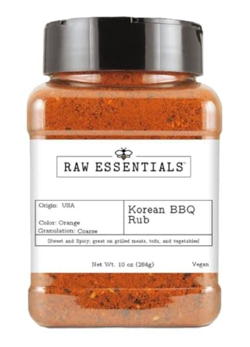 Raw Essentials Korean BBQ Rub - Sweet and Spicy - Great on Grilled Meats, Tofu and Vegetables - Delicious Seasoning Inspired by Asian Cuisine - Vegan - 10 Ounce Bottle