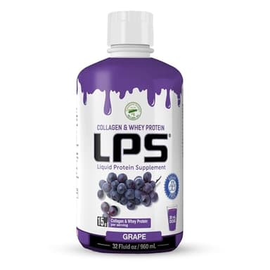 Lps Liquid Collagen & Whey Protein Supplement - Sugar-Free, Dye-Free, Non-Gmo Drink - Hydrolyzed Collagen & Whey Peptides Promotes Healthy Skin & Hair For Men & Women, Grape, 32 Fl Oz