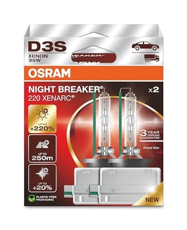 OSRAM Xenarc Night Breaker 220, D3S, +220% More Brightness, Xenon Headlight Bulb, 66340XN2-2HB, Folding Box (2 Lamps)
