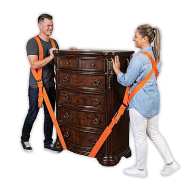 Forearm Forklift Shoulder Harness – Standard - Lift and Move Furniture, appliances, Supports up to 800 lb. Moving Harness Set, 2 Harnesses and 2 Center Straps that are ea 9’4” Long, 1 Pack, Orange