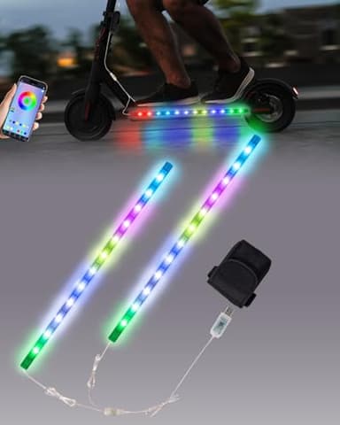 JUSJUBR LED Lights for Scooter, Multiple Colors and Lighting Modes, App Control, Colorful Bike Skateboard Lights with Battery Box for Night Riding