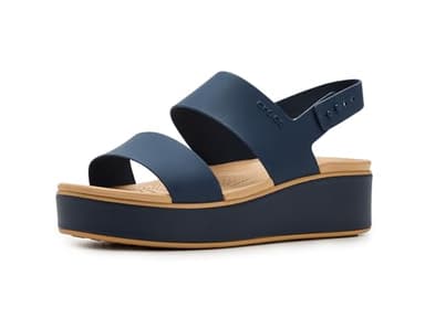 Crocs Women's Brooklyn Low Wedge, Navy/Cashew, 7 Medium