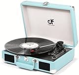 Record Player with Built-in 2 Speakers Vintage 3-Speed Portable Bluetooth Suitcase Vinyl Record Player with USB Recording MP3 Converter RCA/AUX/Headphone Jack Retro Turntable Blue