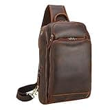 Polare Men's Sling Bag Travel Outdoor Daypack Backpack with Full Grain Leather Fits 13.3'' 14.1'' Laptop