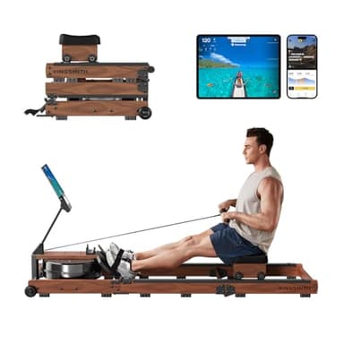 KINGSMITH Water Rowing Machines for Home, 400 LBS Row Machine Foldable with Monitor, Rotatable Device Holder, APP Supported for Water Rowers for at Home Exercise