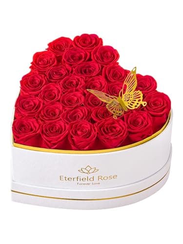 Eterfield 27 Forever Flowers in Heart Shape Box, Preserved Roses that Last a Year Preserved Flowers Birthday Gifts for Her Mom Women Wife Anniversary Valentines Day Mothers Day Christmas, Red