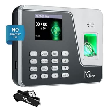 NGTeco Fingerprint & PIN Biometric Time Clock, Standalone Punch Machine for Employees Small Business, No WiFi/Software Required, No Monthly Fees