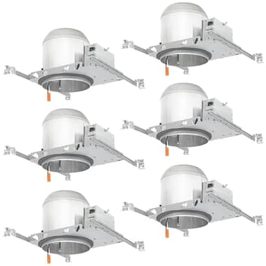 Designers Fountain LED Recessed Ceiling Light Housings 6 Pack, 6 Inch IC Shallow Remodel Can Housing Set for Recessed Lights, 10 AWG Wire Nuts, Silver Trim, EVR6SLICATB-N-6