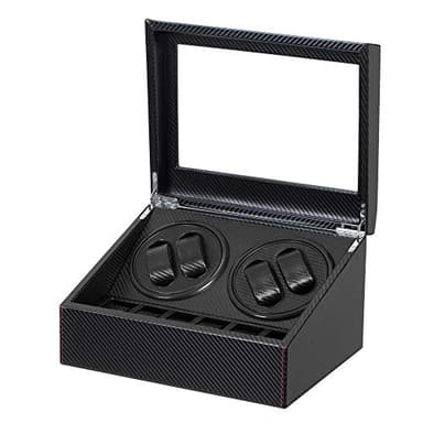 LLS Automatic Watch Winder with 4 Quiet Running Motor Watch Winding Display+ 6 Flexible Watch Pillows Luxury Fiber Leather Storage Case for Man/Woman's Watches