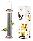iBorn Nyjer & Thistle Bird Feeder Metal Bird Feeders for Outdoors,Finch Feeders for Outside,Tube Feeder Hanging Hook,6 Metal Perches,14 Inch,Brushed Copper