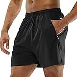 MIER Mens 5 Inch Inseam Shorts with Pockets Elastic Waist Gym Athletic Running Shorts, Lightweight, Quick Dry, Black, M