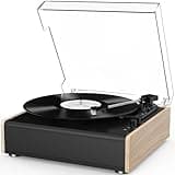 Vinyl Record Player Bluetooth Wireless Turntable with Built-in Speakers High Fidelity and 3 Speed Belt-Driven Vintage Phonograph Record Player with Magnetic Cartridge, RCA Out, Aux in, Headphone Jack