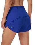 HeyNuts Focus Running Shorts for Women, High Waisted Athletic Shorts Lined Workout Shorts with Zipper Pocket 4" Sapphire Blue M(8/10)