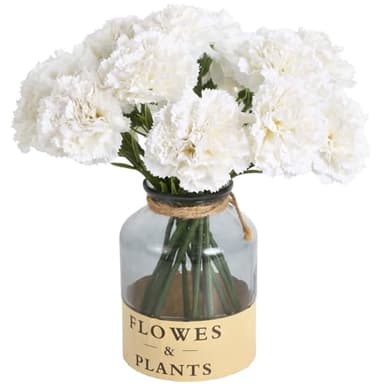 ICBOX 15PCS White Carnations Artificial Flowers White Fake Flowers Silk Carnations White Flowers for Wedding Centerpieces Bridal Shower for Dining Table Home Party Birthday Decor (White)