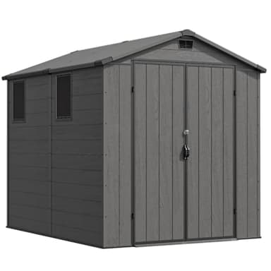 Devoko 6x8 Ft Outdoor Storage Shed - Lockable Resin Tool Shed with Window & Floor - Easy Assembly for Garden, Backyard, Dark Gray