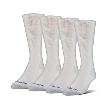 MediPeds Unisex-Adult's NanoGLIDE Crew Socks, 4-Pack, White/Grey, Shoe Size: Mens 7-12, Womens 10-13
