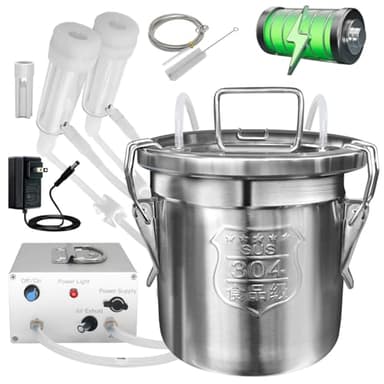 Hantop 6L Goat Milking Machine, Rechargeable Battery Powered Speed Adjustable Pulsating Vacuum Pump, 304 Stainless Steel Milk Bucket with Auto Stop Check Valve Goat Milker Machine (Pro Model)