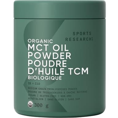 Sports Research Organic MCT Oil Powder - Keto & Vegan MCTs C8, C10 from Coconuts - Fatty Acid Brain & Body Fuel*, Non-GMO & Gluten Free - Unflavored, Perfect in Coffee, Tea & Protein Shakes - 10.6 oz
