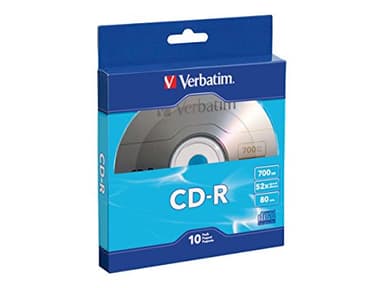 Verbatim CD-R Blank Discs 700MB 80-Minutes 52X Recordable Disc for Data and Music- 10 Pack,Blue