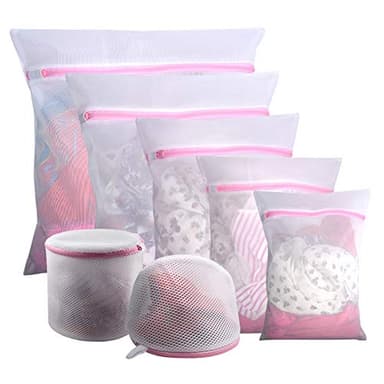 GOGOODA Mesh Laundry Bags for Delicates Durable Protective Wash Bags Travel Storage Bags for Intimates Lingerie, 7PCS (1XXL, 1XL,1L,1M,1S,2 bra bags)