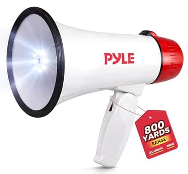 Pyle 30W Megaphone Bullhorn with Built-in Siren, LED Lights, Adjustable Volume Control, 800-Yard Range, Lightweight & Portable - Ideal for Football, Soccer, Baseball, Cheerleading & Safety Drills