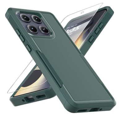 for Motorola Edge 2025 Case, [Military Grade Drop Tested] with Screen Protector, Dual Layer Protective Heavy Duty Cell Phone Cover Non-Slip Shockproof Case for Moto Edge 2025 (Dark Green)