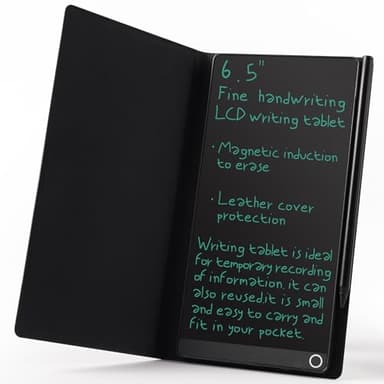 LCD Writing Tablet for Adult: 6.5 Inch Full Screen Mini Digital Notepad Reusable Small Writing Pad with Hall Switch and Leather Case Portable Use for Office Study Teaching