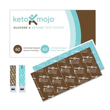 KETO-MOJO Blood Glucose and Ketone Test Strips Combo Pack | 60 Glucose + 60 Ketone Strips (120 Count) | for Use Only with GK+ Meter