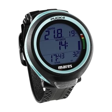 Mares Puck 4 Wrist Dive Computer | Entry-Level Watch-Style One Button Control Underwater Scuba Diving Computer, Black/Aqua
