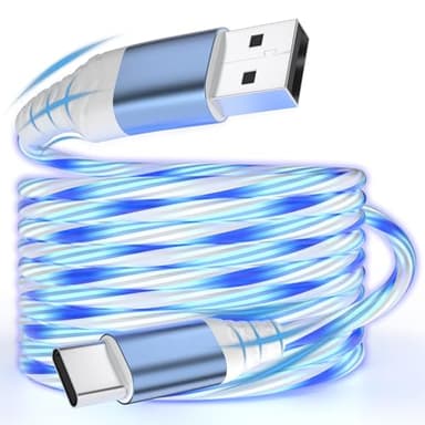 Atsidexa USB C Flowing LED Charging Cable, Light Up Fast Charger Cord for iPhone 16/15, Galaxy, iPad, Android, Glowing Night Visible Cable with Flowing Light, Fast Charge & Sync (Blue, 6.6FT)