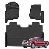 Floor Mats for Ford F150/F-150 2015-2024 2025 SuperCrew Cab (Includes 22-24 Lightning Models) All Weather Protection TPE Rubber Floor Liners Accessories, Odorless Anti-Slip, 1st & 2nd Row, Black