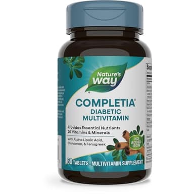 Nature's Way Completia Diabetic Multivitamin, Provides Essential Nutrients, with Alpha Lipoic Acid, Cinnamon, Fenugreek, Taurine, Lutein, High Potency B-Vitamins, 60 Tablets (Packaging May Vary)