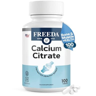 Freeda Calcium Citrate – Kosher Vegan Bone Strength Supplement – Supports Bone Density & Muscle Function – Calcium 1000mg per Serving – No Added Vitamin D – (100 Tablets)