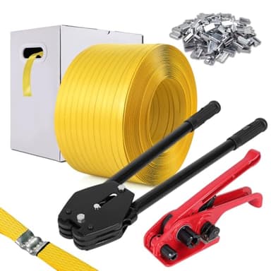 WCM Strapping Banding Strapping Kit, Poly Strapping Kit, Packaging Banding Tool with 1/2" Width, 2600' Length Polypropylene Strapping Coil Roll and Dispenser Box – Certified 300 lbs Break