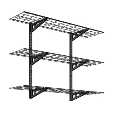 FLEXIMOUNTS 3 Tier 1x4ft Garage Storage Wall Shelving, 12x48inch per Shelf Height Adjustable Floating Shelves, 450lbs Total Weight Capacity, Black, Classic Series