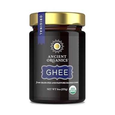 Ancient Organics Ghee - Organic Grass Fed Ghee Butter, Gluten Free, Clarified Butter, Vitamins & Omegas, Lactose Reduced, Kosher, USDA Certified - 9 Oz (Pack of 1)
