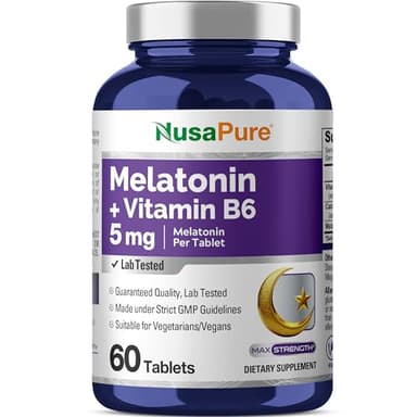 NusaPure Melatonin with Vitamin B6 & Calcium - Suitable for Vegetarian/Vegan, Non-GMO - 5 mg - 60 Tablets