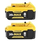 2-Pack 8000mAh Lithium-ion Battery for Dewalt 20V Max Battery – Compatible with DCB200 DCB201 DCB204 DCB206 DCB207 DCB181 DCB180 Series Tools, LED Charge Indicator, Fits Dewalt Power Tools & Chargers