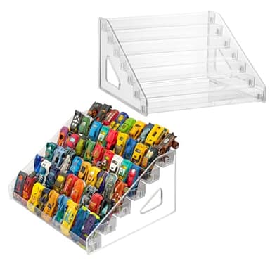 Monciysn 2 Pack Toy Cars Display Shelf for Hot Wheels, Clear 7 Layers Toy Cars Display Case Storage Organizer