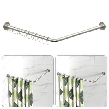 L Shaped Shower Curtain Rods, Adjustable (23''-69'' X 23''-69'') Corner Shower Rod with 12 Shower Curtain Rings, All 304 Stainless Steel, for Bathroom, Bathtub, Clothing Store, Need to Drill, Silver